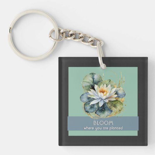 Water Lily Flower Inspirerend Quote  Groen Sleutelhanger (Voorkant)