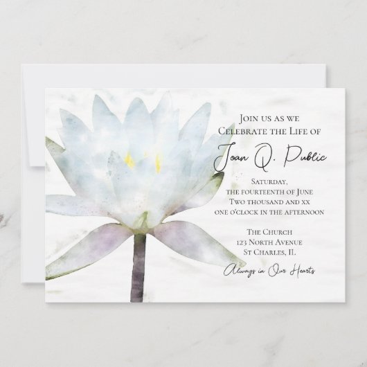 Water Lily Flower Viering van het leven Memorial Kaart (Voorkant)
