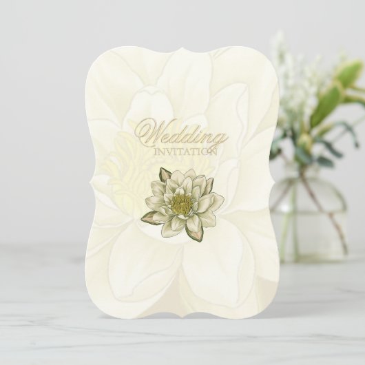 Water Lily Gold Cream Wedding Kaart (Staand voorkant)