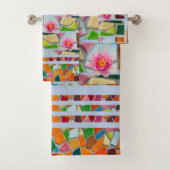 Water Lily Light Blue Gray Mosaic Pattern Bad Handdoek (Insitu)