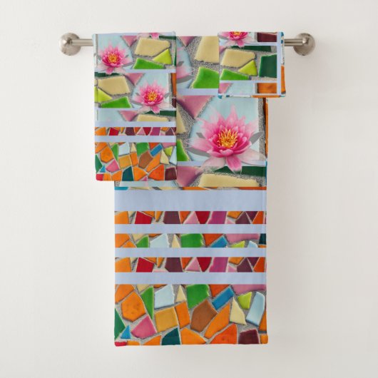 Water Lily Light Blue Gray Mosaic Pattern Bad Handdoek (Insitu)