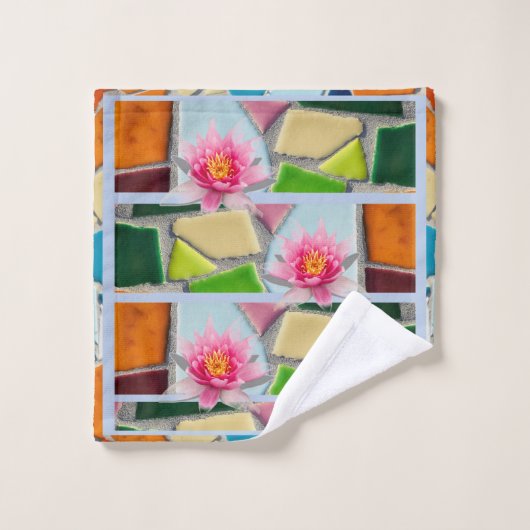 Water Lily Light Blue Gray Mosaic Pattern Bad Handdoek (Wasdoekje)