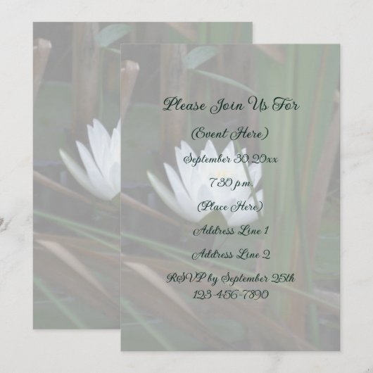 Water Lily Lotus Blossom Floral Invitation Kaart (Voorkant / Achterkant)