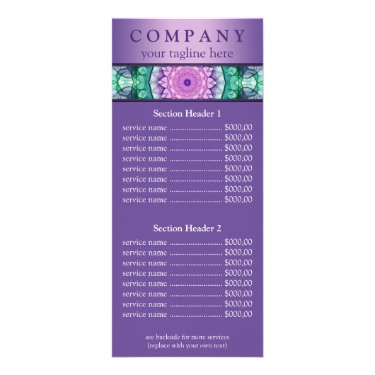 Water Lily mandala prijslijst menu (Voorkant)