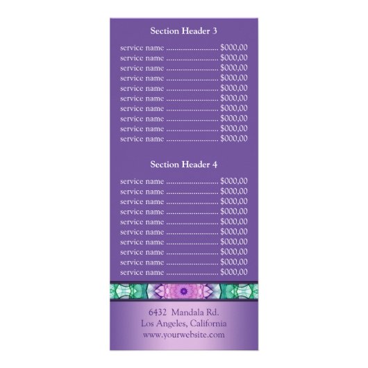 Water Lily mandala prijslijst menu (Achterkant)