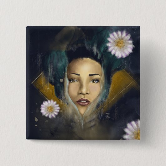 Water Lily Mermaid Pin Vierkante Button 5,1 Cm (Voorkant)