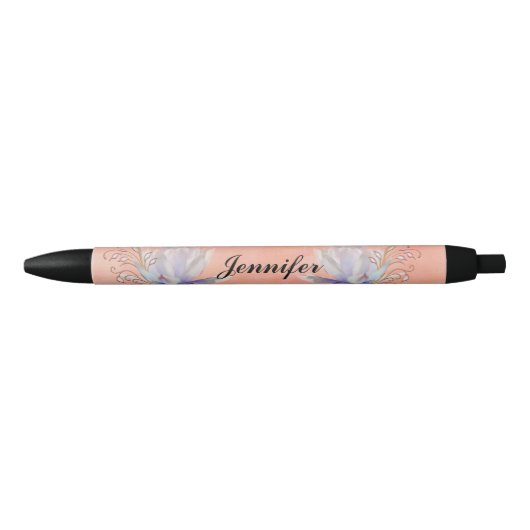Water Lily met decoratieve wervelingen, naam Zwarte Inkt Pen (Voorkant)