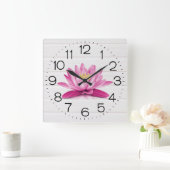 Water Lily op White Wood Vierkante Klok (Huis)