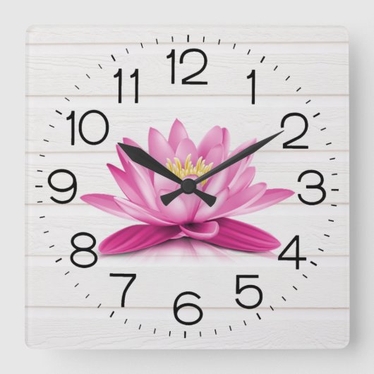 Water Lily op White Wood Vierkante Klok (Voorkant)
