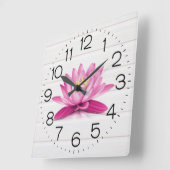 Water Lily op White Wood Vierkante Klok (Hoek)