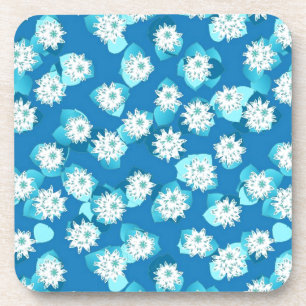 Water Lily patroon, turquoise, blauw en wit Bier Onderzetter