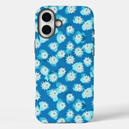 Water Lily patroon, turquoise, blauw en wit Case-Mate iPhone Case (Achterkant)