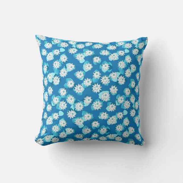 Water Lily patroon, turquoise, blauw en wit Kussen (Voorkant)