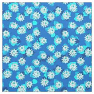 Water Lily patroon, turquoise, blauw en wit Stof