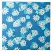 Water Lily patroon, turquoise, blauw en wit Tegeltje (Voorkant)