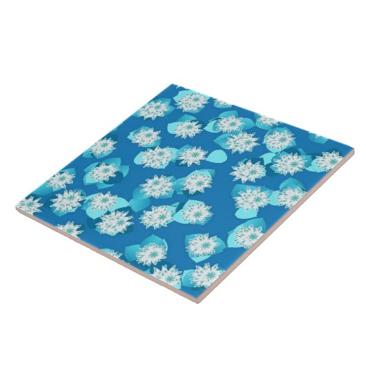 Water Lily patroon, turquoise, blauw en wit Tegeltje (Zijkant)