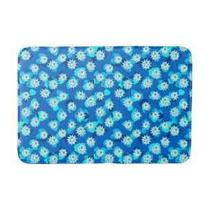 Water Lily Pattern, Turquoise, Blue and White Badmat