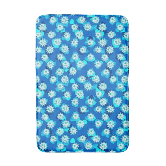 Water Lily Pattern, Turquoise, Blue and White Badmat (Voorkant Verticaal)