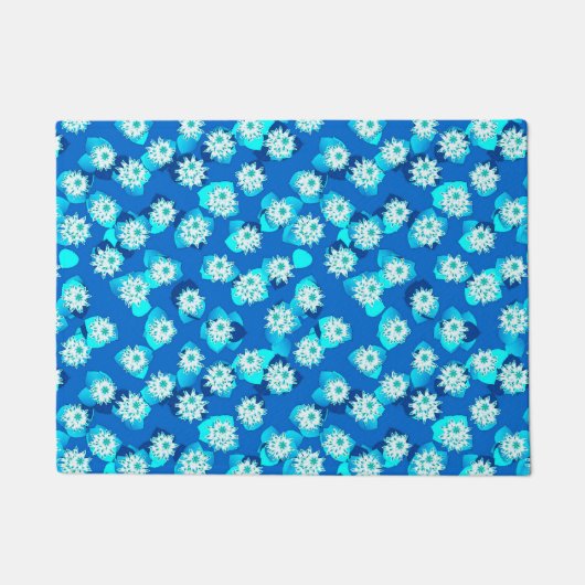Water Lily Pattern, Turquoise, Blue and White Deurmat (Voorkant)