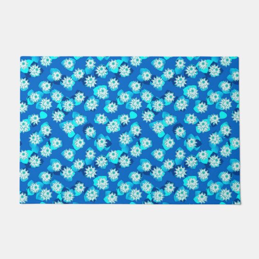 Water Lily Pattern, Turquoise, Blue and White Deurmat (Voorkant)