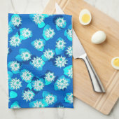 Water Lily Pattern, Turquoise, Blue and White Theedoek (Quarter Fold)