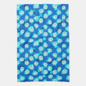 Water Lily Pattern, Turquoise, Blue and White Theedoek (Verticaal)