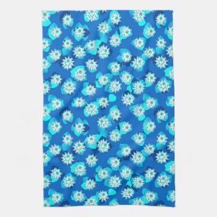 Water Lily Pattern, Turquoise, Blue and White Theedoek