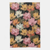 Water Lily Pink Yellow op zwart Theedoek (Verticaal)