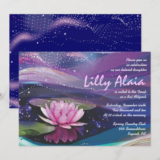Water Lily Pond Bat Mitzvah Uitnodiging (Voorkant / Achterkant)