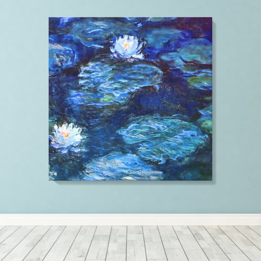 Water Lily Pond in Blue Monet Fine Art Canvas Afdruk (Insitu (Houten vloer))