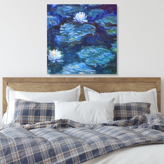 Water Lily Pond in Blue Monet Fine Art Canvas Afdruk (Insitu (Slaapkamer))