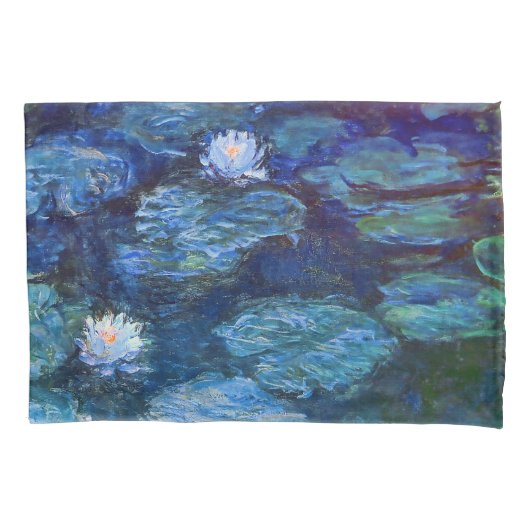 Water Lily Pond in Blue Monet Fine Art Kussensloop (Voorkant)