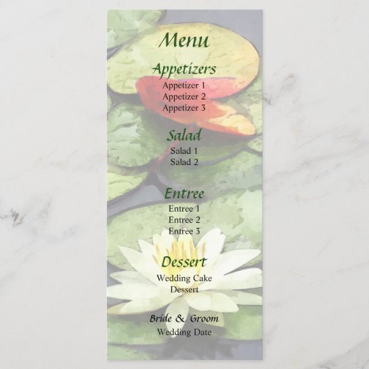 Water Lily Pond in het herfst Wedding Menu (Voorkant)
