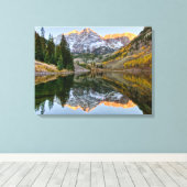 Water Maroon Bells Lake Aspen Trees Canvas Afdruk (Insitu (Houten vloer))