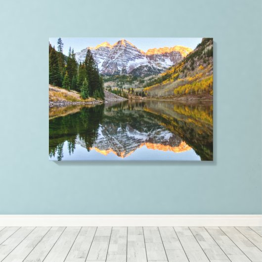 Water Maroon Bells Lake Aspen Trees Canvas Afdruk (Insitu (Houten vloer))