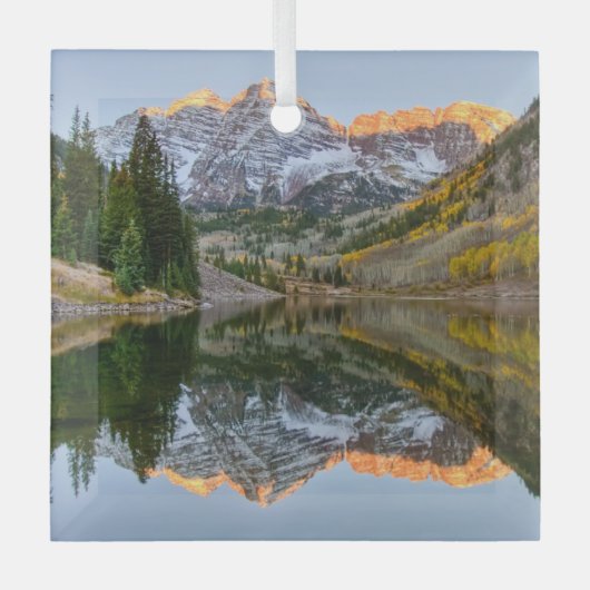 Water Maroon Bells Lake Aspen Trees Glas Ornament (Voorkant)