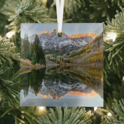 Water Maroon Bells Lake Aspen Trees Glas Ornament (Insitu)