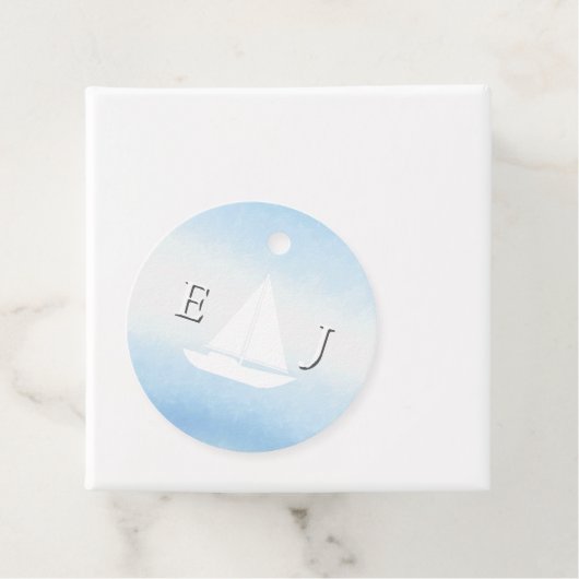 Water Meets Sky Watercolor Wedding Bedankjes Labels (In situ)