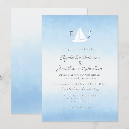Water Meets Sky Watercolor Wedding Reception Kaart (Voorkant / Achterkant)
