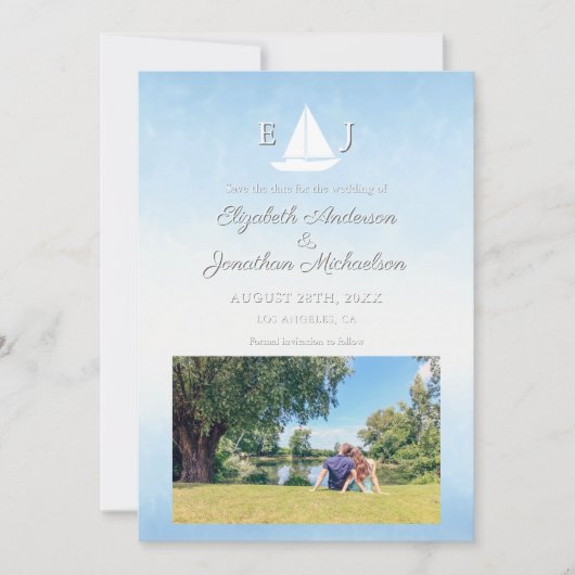 Water Meets Sky Watercolor Wedding Save The Date (Voorkant)
