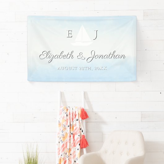 Water Meets Sky Watercolor Wedding Spandoek (Insitu)