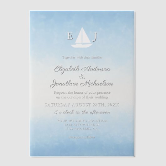 Water Meets Sky Watercolor Wedding Vellum Uitnodigingen (Voorkant)