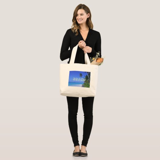 Water met palmbomen, BEACH Grote Tote Bag (Voorkant (model))