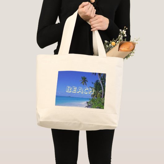 Water met palmbomen, BEACH Grote Tote Bag (Voorkant (product))