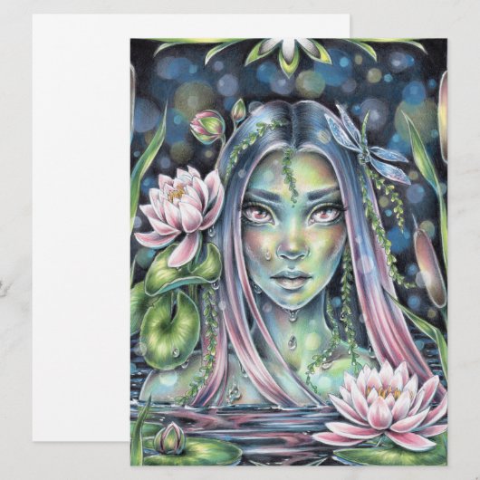 Water Nymph Lily Fairy Elf Fantasy Art Kaart (Voorkant / Achterkant)