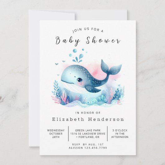 Water Online Whale Baby shower Kaart (Voorkant)