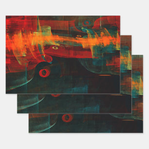 Water Oranje Rood Blauw Modern Abstract Kunstpatro Inpakpapier Vel