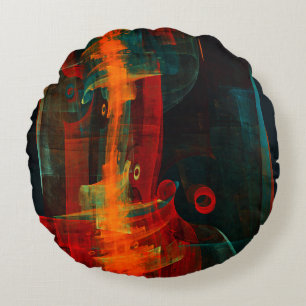 Water Oranje Rood Blauw Modern Abstract Kunstpatro Rond Kussen
