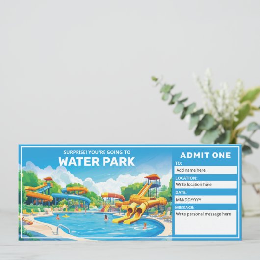 Water Park Cadeaubon, Aqua Park Ticket Kaart (Staand voorkant)