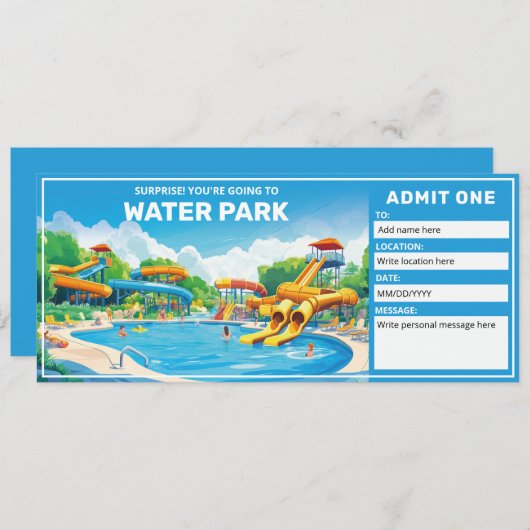 Water Park Cadeaubon, Aqua Park Ticket Kaart (Voorkant / Achterkant)